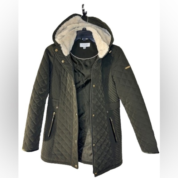 Laundry by Shelli Segal Quilted Medium Coat with Hood in Olive - Picture 1 of 4